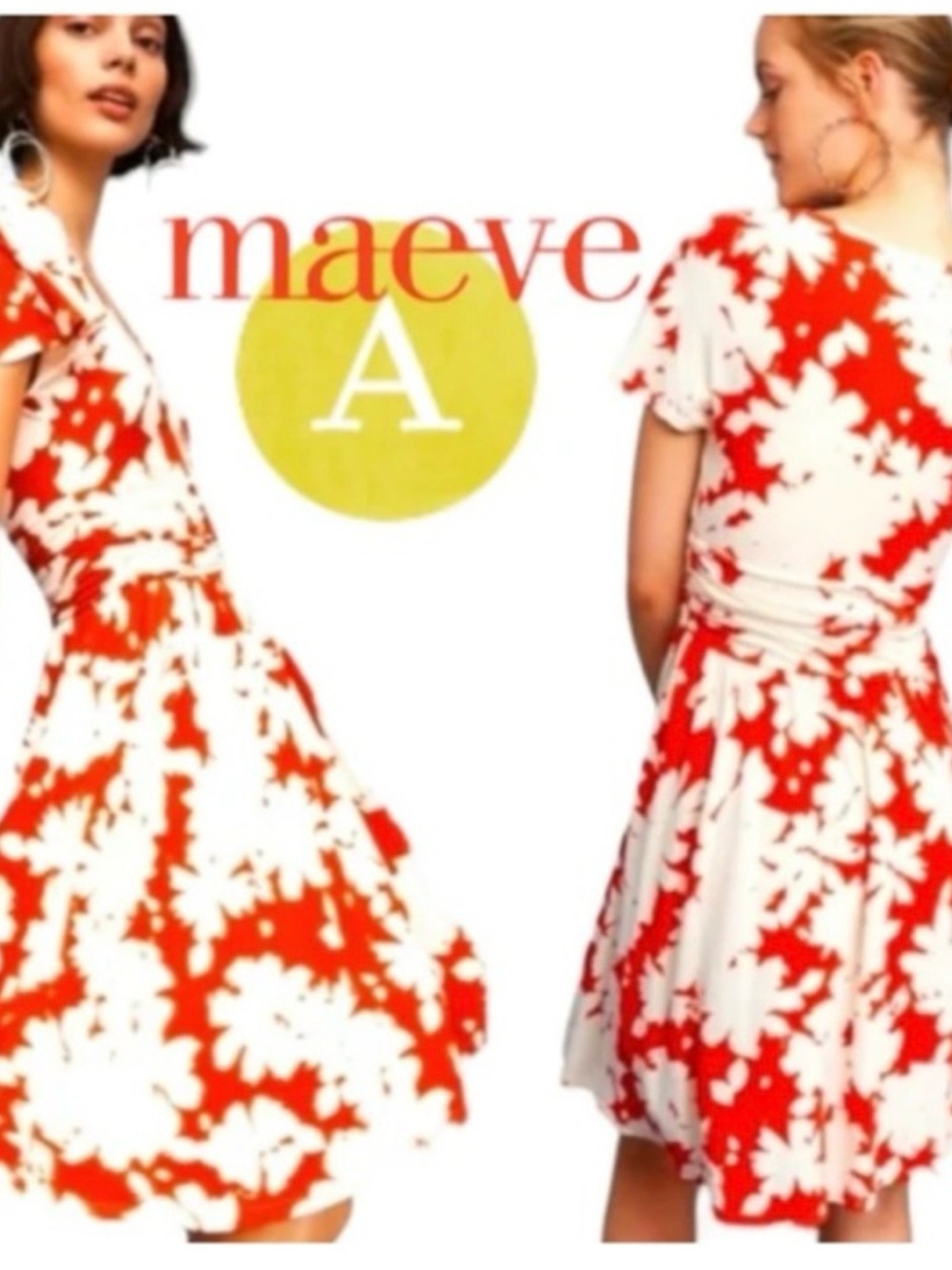 MAEVE Anthropologie Summer Breeze Dress Orange/White Floral Ruched Waist Large